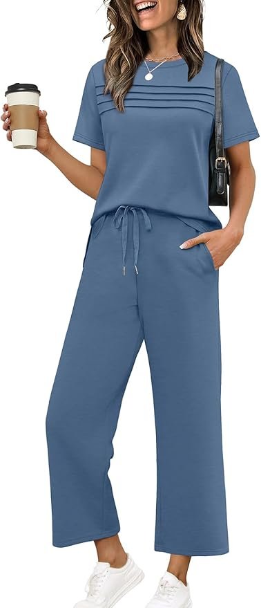 WIHOLL Two Piece Lounge Set Wide Leg